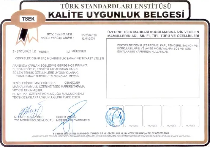 tse kalite uygunluk belgesi